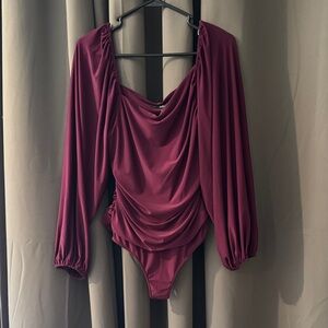 Lulus Draped Long-Sleeve Bodysuit in Burgundy